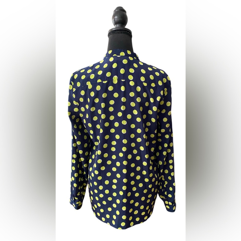 Gap: Blue Button Down Shirt with Green and White Polka Dots - Picture 3 of 17